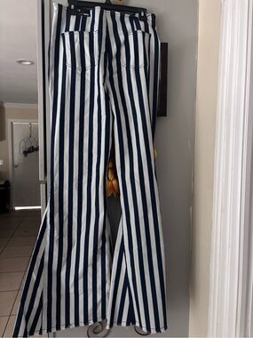 Fashion Nova Navy and White Striped Flare Jeans
